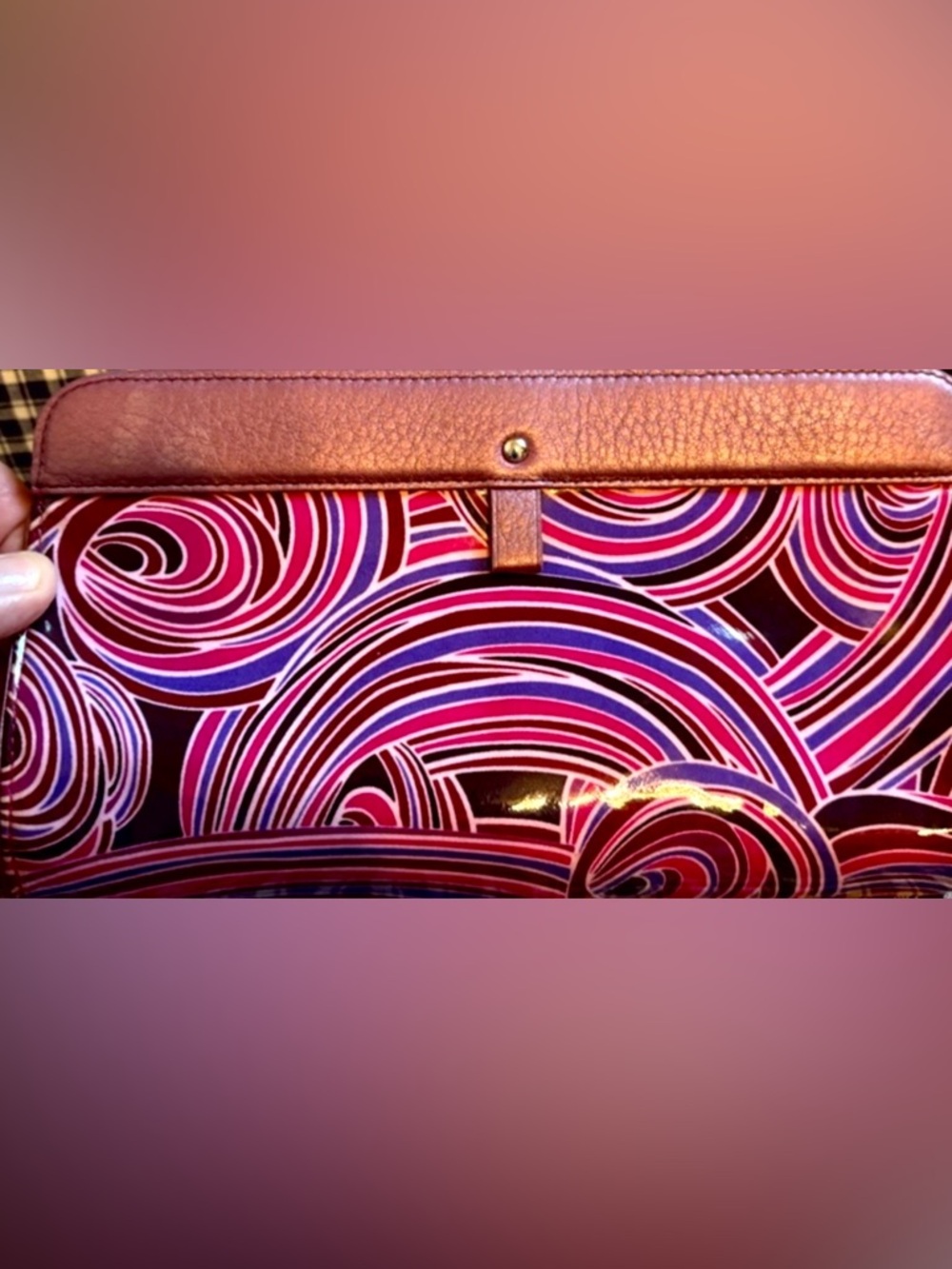 Cole Haan Clutch/Cosmic, Metallic Mauve Leather & Multicolor Glossy Patent NWOT